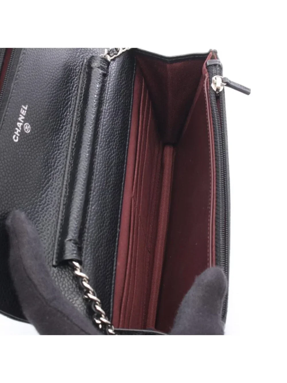 Chanel Shoulder Bag Quilted Black Caviar Leather Chain Wallet
